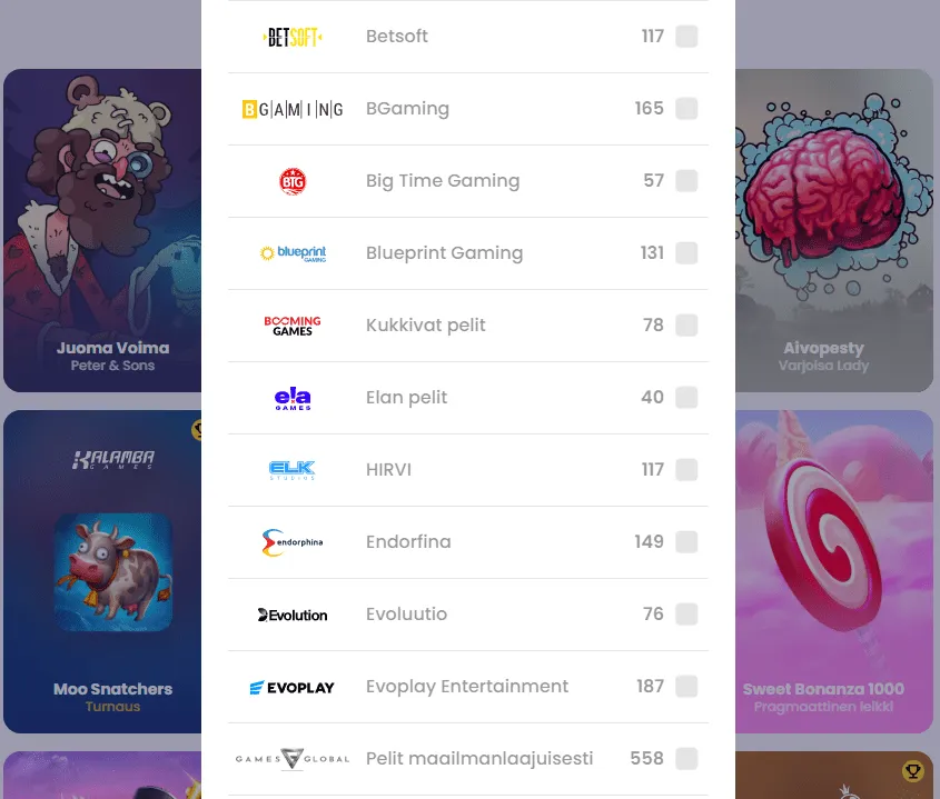 Winnerz-kasinon pelin tarjoajat